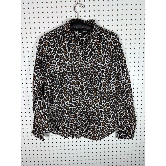 J.Crew leopard print linen blend button down shirt size 8 slim fit - Picture 1 of 4